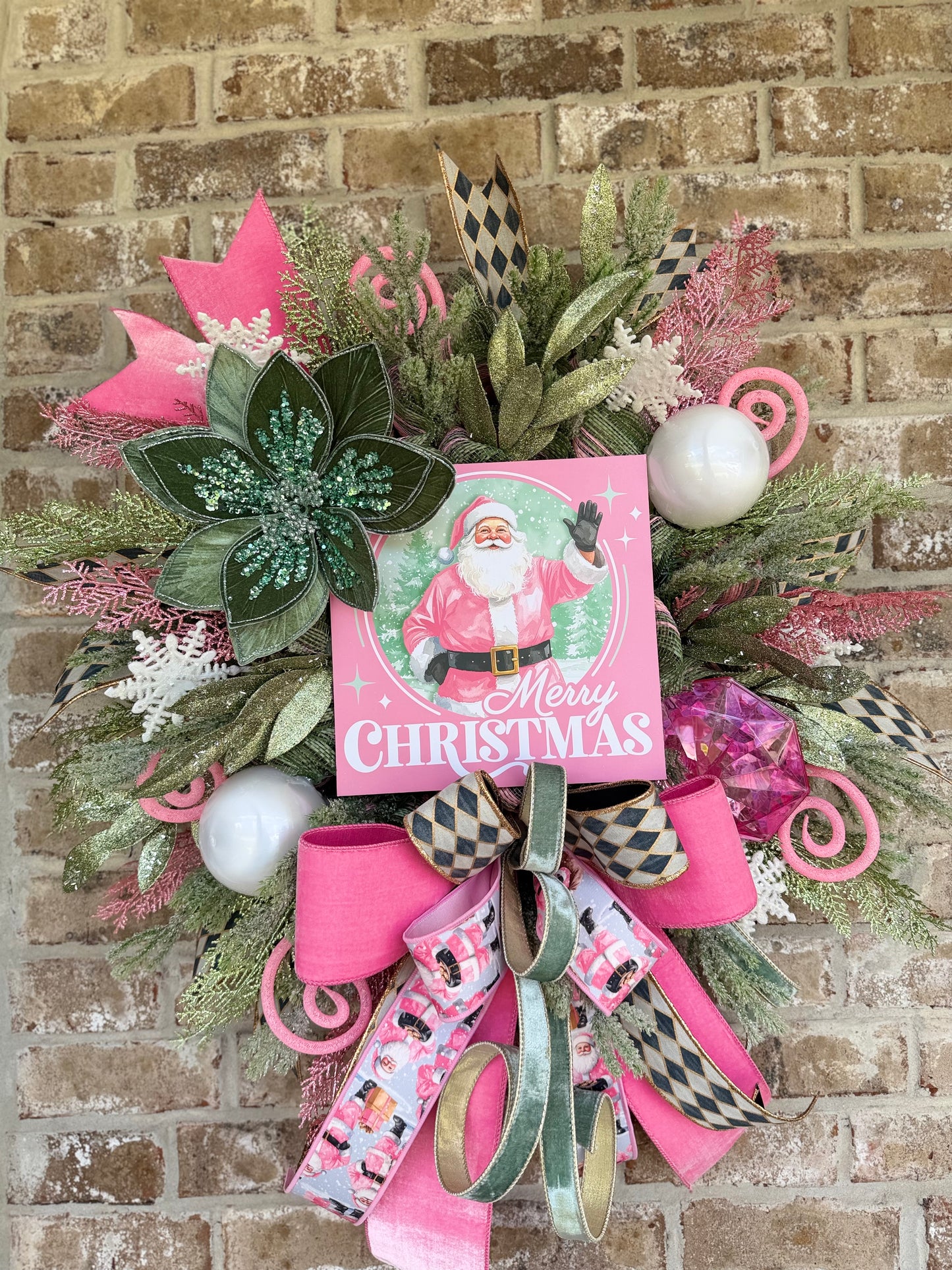 Pink Santa Wreath Charm