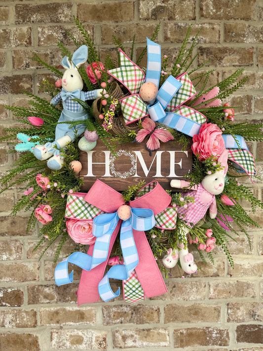 Whimsical Easter Bunny ‘HOME’ Spring Wreath