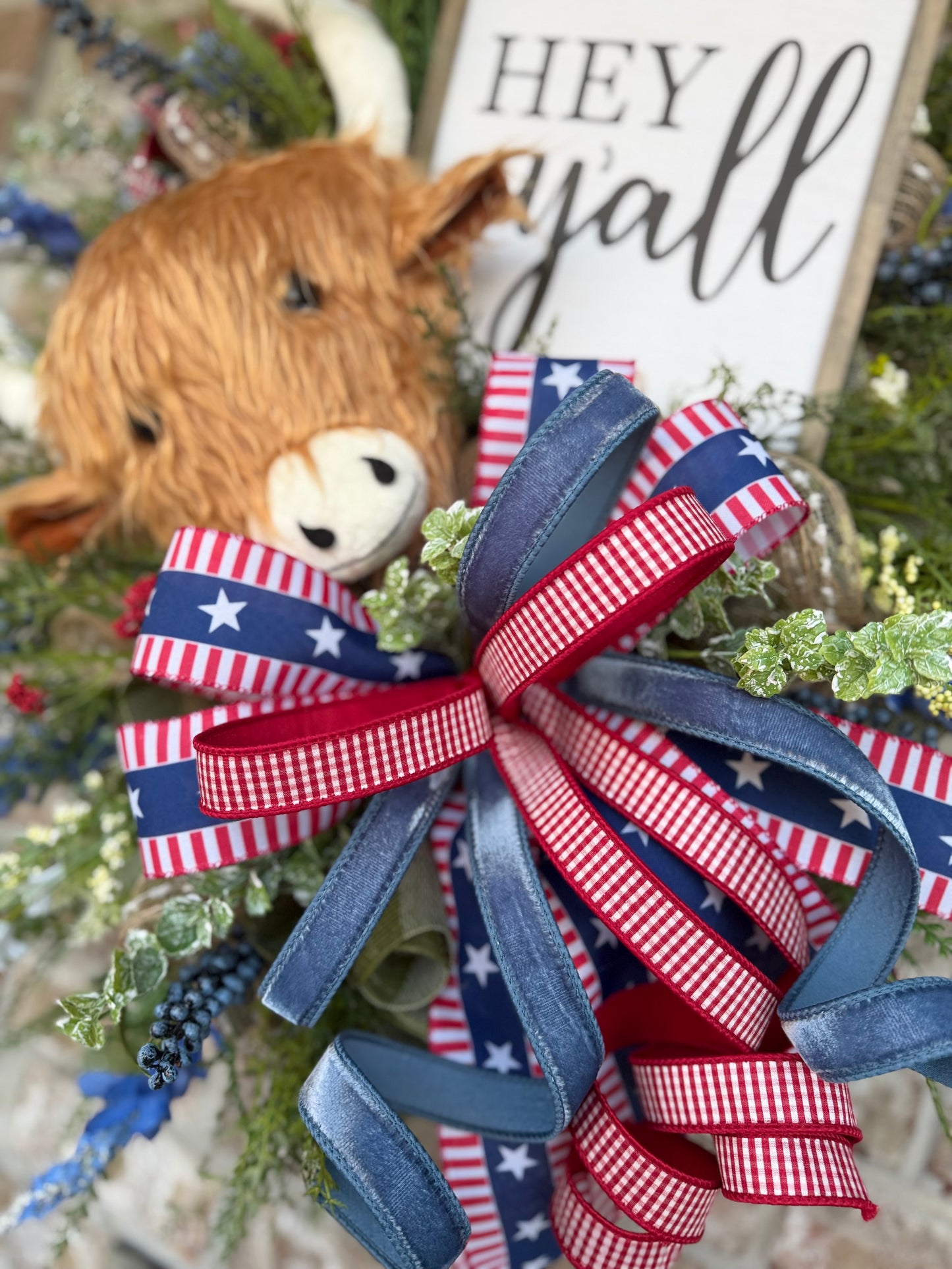 Highland Cow Patriotic Wreath