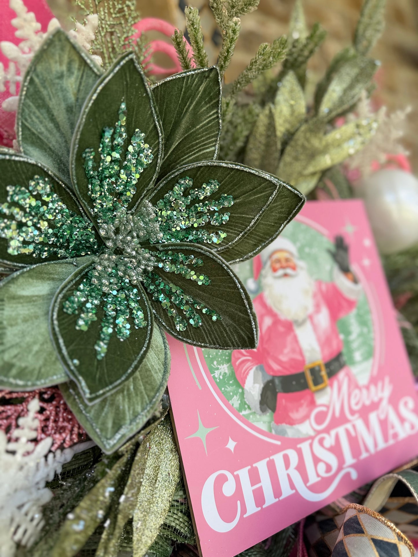 Pink Santa Wreath Charm