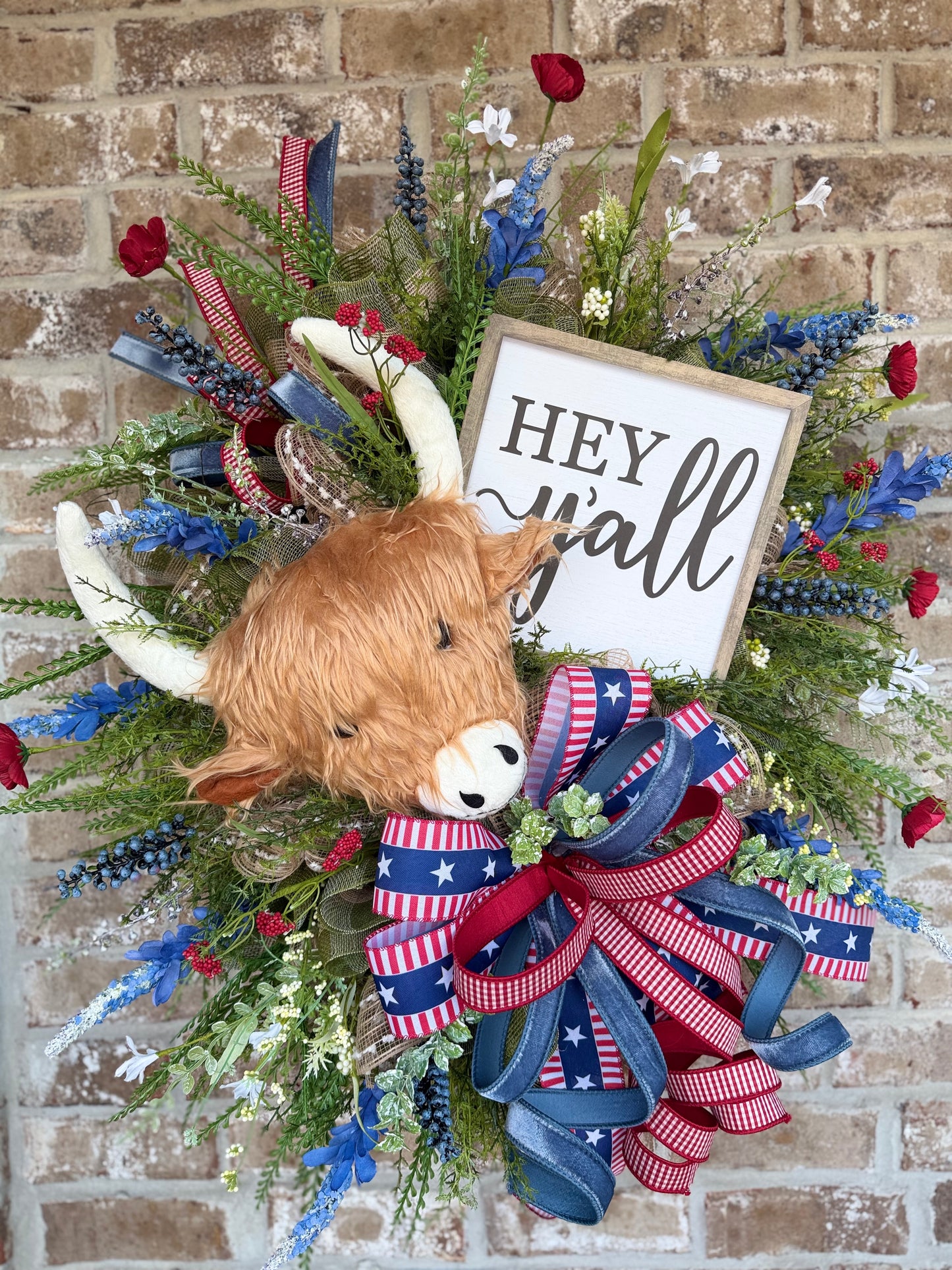 Highland Cow Patriotic Wreath