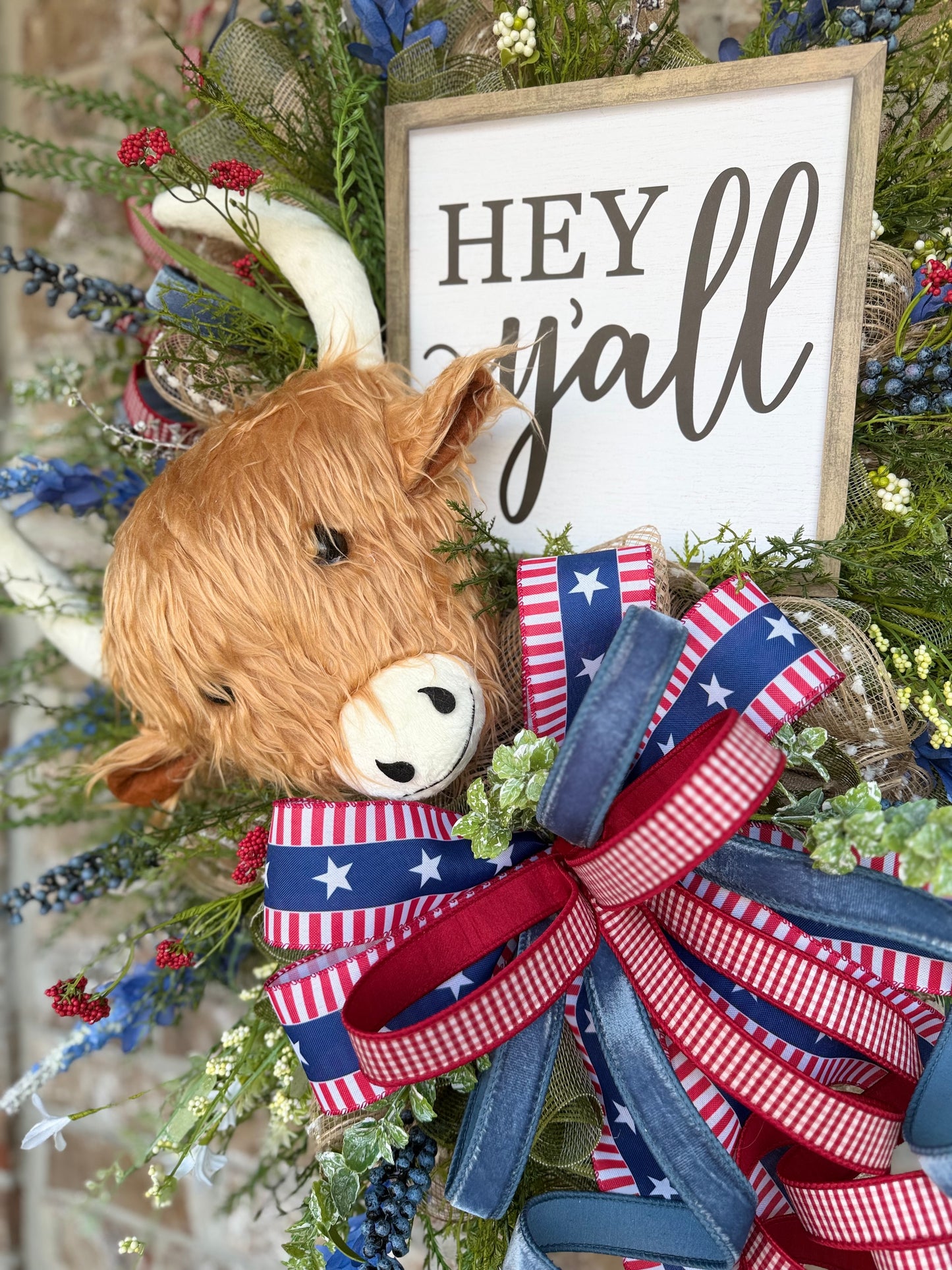 Highland Cow Patriotic Wreath