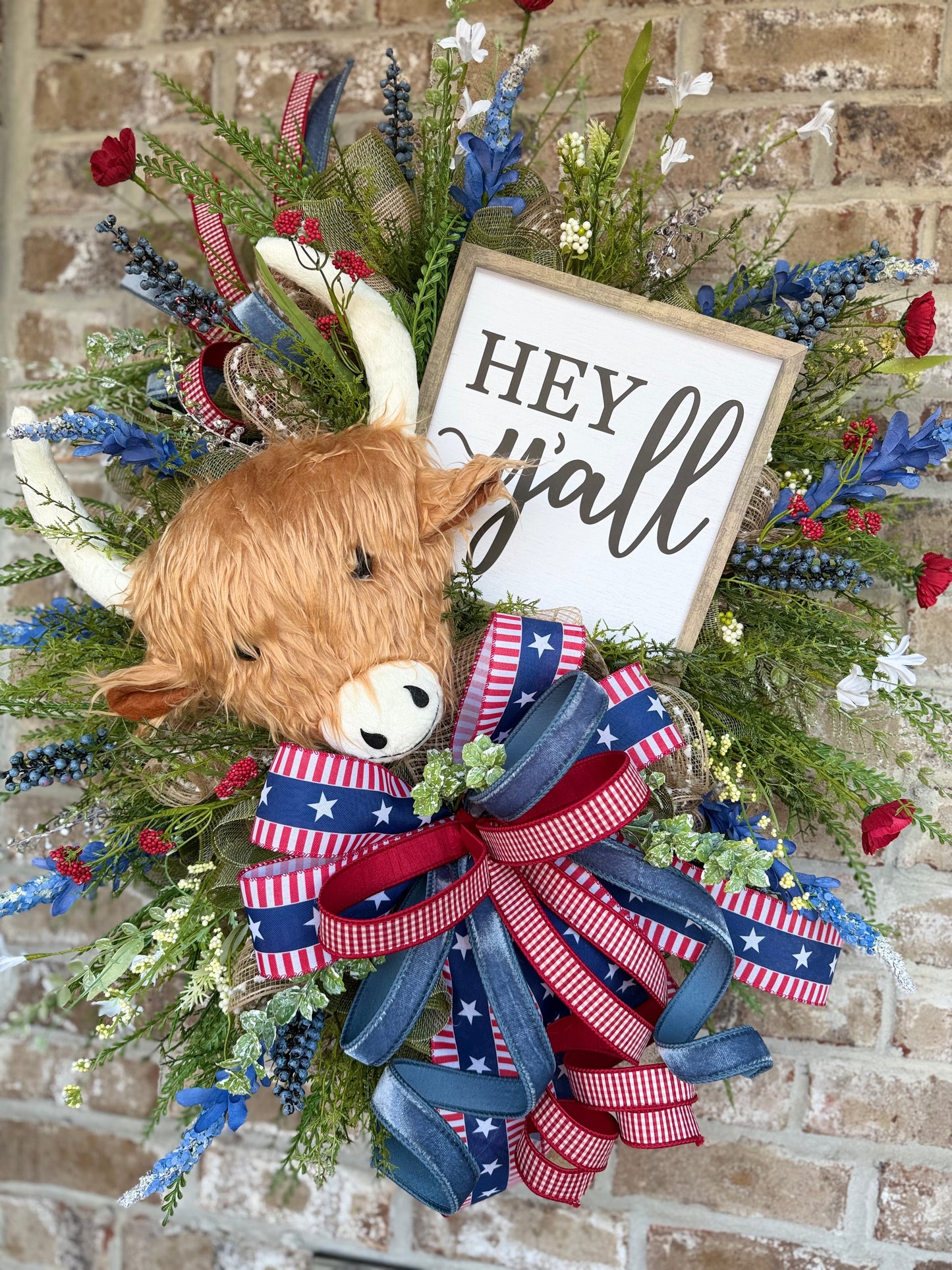 Highland Cow Patriotic Wreath