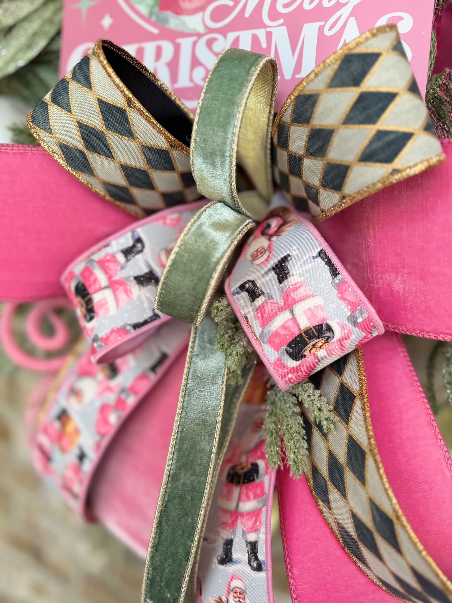 Pink Santa Wreath Charm