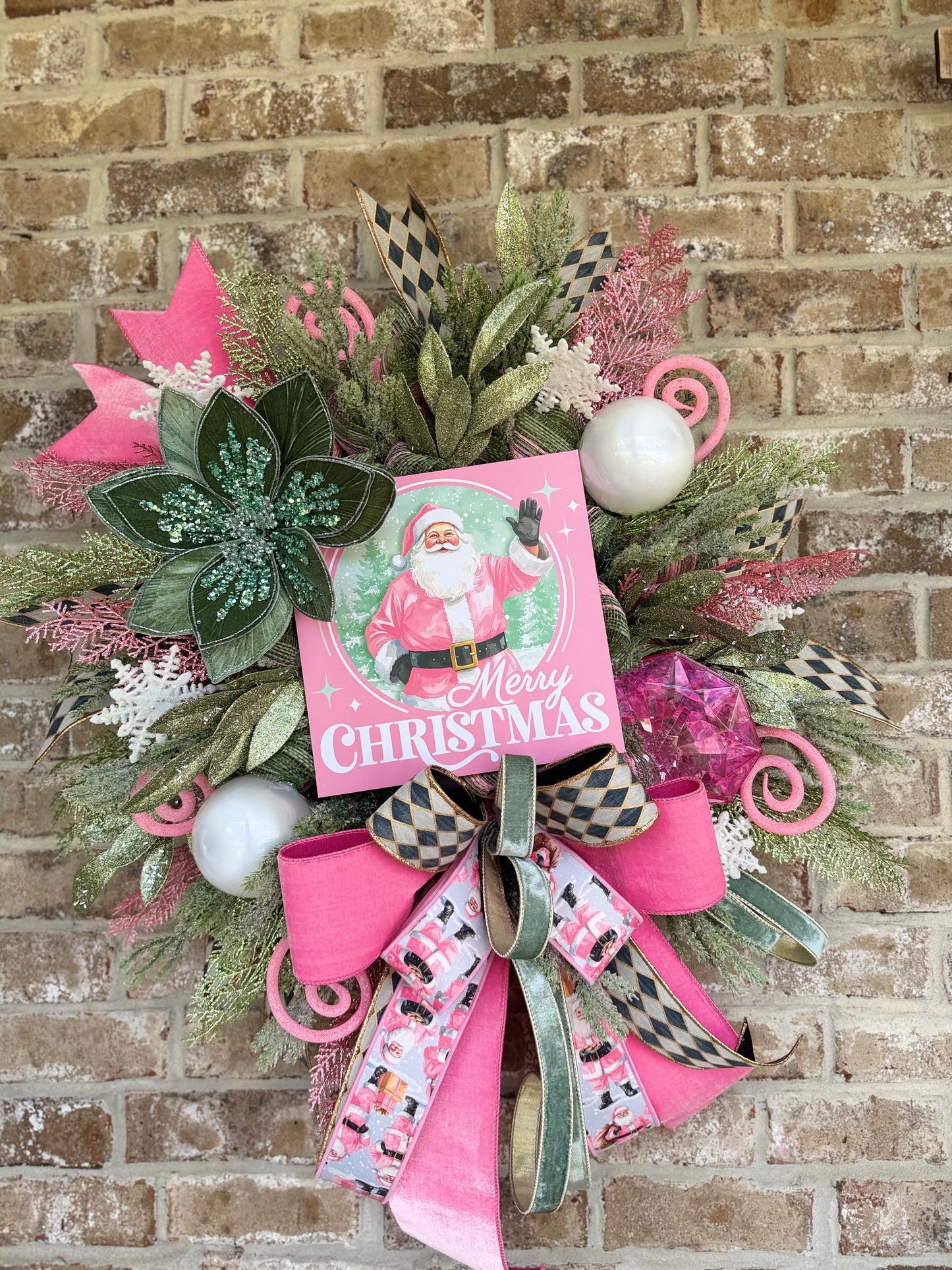 Pink Santa Wreath Charm