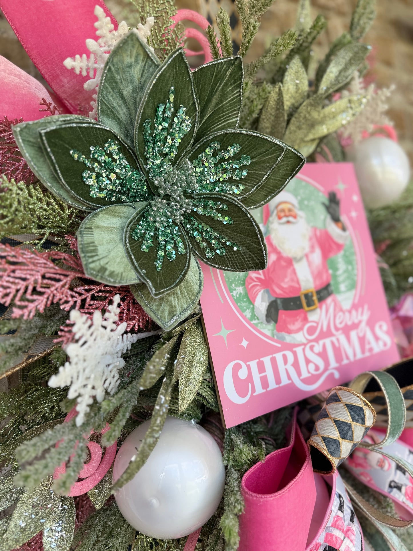 Pink Santa Wreath Charm