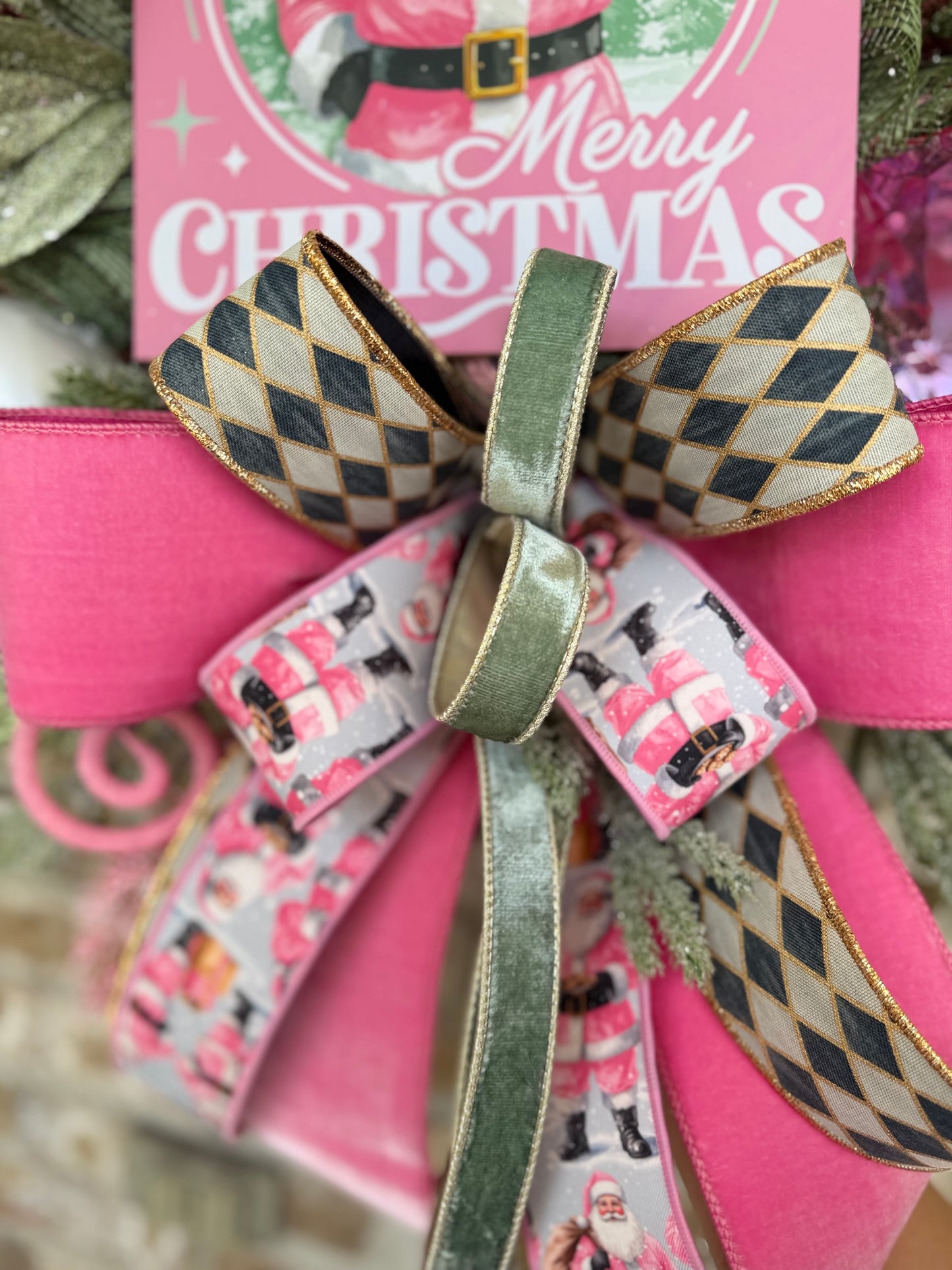 Pink Santa Wreath Charm
