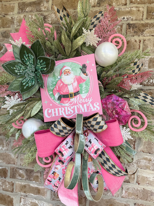 Pink Santa Wreath Charm