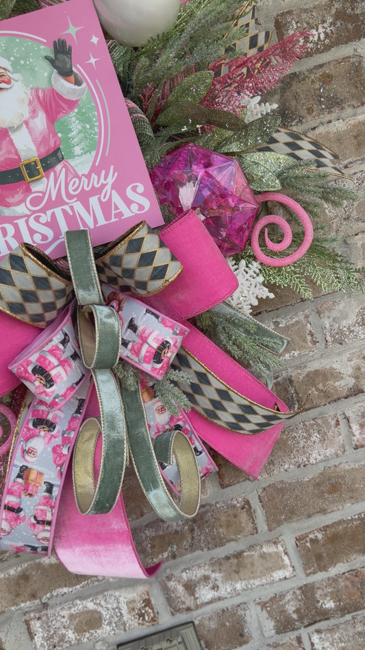 Pink Santa Wreath Charm